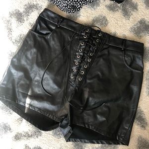 Boohoo faux leather lace up shorts
